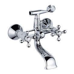 Wall-mounted bath / shower faucet complete with accessories, Retro