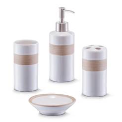 Bath accessories set 4 pieces ceramic beige / brown