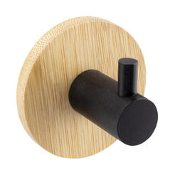 Закачалка за баня единична стомана и бамбук цвят черен AWD02091763