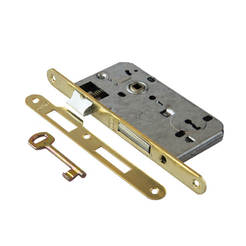 Ordinary door lock 70mm, straight counterpart, brass