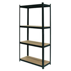 Black metal rack with 4 MDF shelves - 180 x 90 x 40 cm, 175 kg/shelf