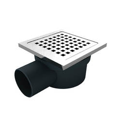 Siphon for bathroom horn Ф50mm with valve and water seal, stainless steel grille 10 x 10 cm