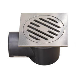 Horn siphon PVC ф50 with valve and stainless steel grille 90 x 90 mm