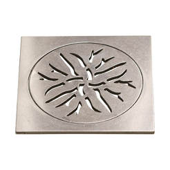 Stainless steel floor siphon grille 100 x 100 mm square, chrysanthemum