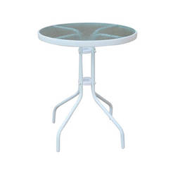 Металлический садовый стол Ф60 см, цвет белый, стеклянная столешница - Baleno