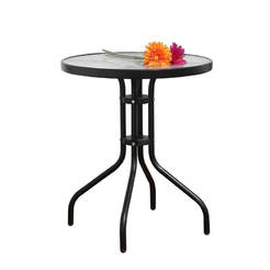 Metal garden table Ф60 cm glass top, black matt