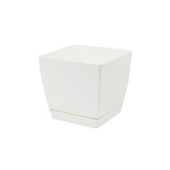 Plastic square pot with 1.2 l pad, 12 x 12 cm, white COUBI