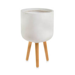 High pot with wooden legs 30 x 49 cm round white Ecolite Retro