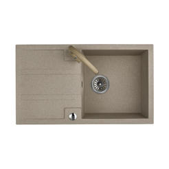Granite kitchen sink 44 x 76 x 18.5 cm faucet and automatic siphon - beige
