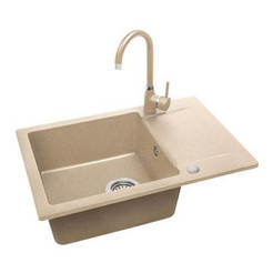Granite kitchen sink 44 x 65 x 17 cm faucet and automatic siphon - beige