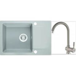 Granite kitchen sink 44 x 65 x 17 cm faucet and automatic siphon - gray