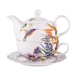 Чайный сервиз - фарфоровая чашка с заварным чайником Райская птичка