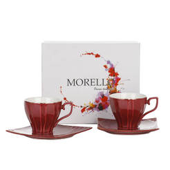 Coffee set 2 cups 100ml with 2 plates, rose ash with gold edging