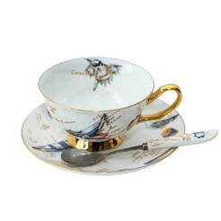 Луксозен комплект за чай - порцелан, морски мотиви
