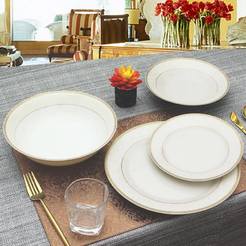 Dining set 19 pieces, white with gold edging, porcelain