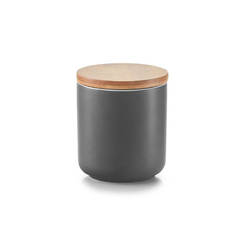 Керамическая баночка для хранения черная 200мл, бамбуковая крышка