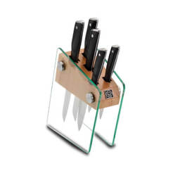 Set of kitchen knives 5 pieces with stand made of wood and Vetra glass