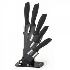 Set of 5 kitchen knives with an acrylic stand, black