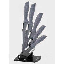 Set of 5 kitchen knives with an acrylic stand, gray