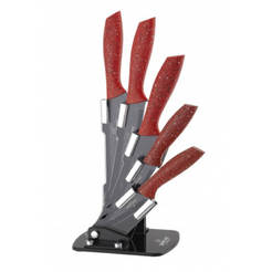 Set of 5 kitchen knives with an acrylic stand, red