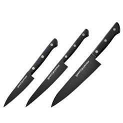 Ножи профессиональные 3 шт. Антипригарное покрытие Samura Shadow.