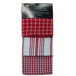 Kitchen towels set 100% cotton, red and white