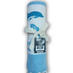 Полотенце пляжное льняное 100 х 180 см, синего цвета