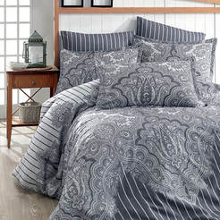 Комплект постельного белья 3-х частей, односпальный - постельное белье Ranfors print Lale grey