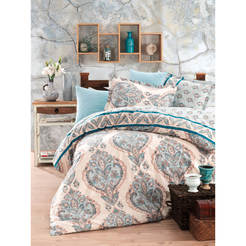 Bedding set 5 pieces Ranfors Print Talya blue