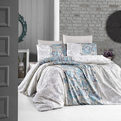 Bedroom set 3-piece ranfors print Polca champagne and blue