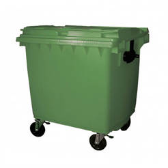 Plastic garbage container 1100 l, with lid, 4 wheels