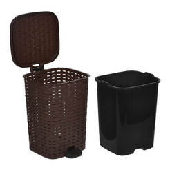 Plastic waste bin with pedal 12l, imitation rattan