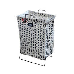 Textile laundry basket with metal frame 35 x 26 x 59 cm, white / blue with decor