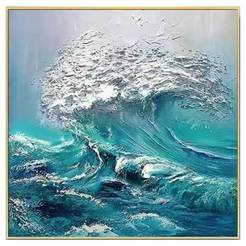 Picture with gold frame 80 x 80 cm sea wave