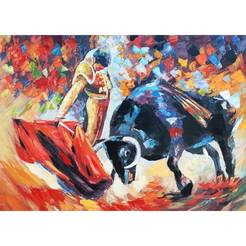 Canvas painting with built-in frame 70 x 50 cm oil Bull