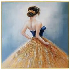 Picture with gold frame 80 x 80 cm Woman with ball gown
