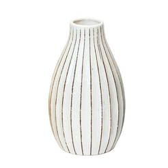 Ceramic vase for flowers 23 cm, ribbed jar - white