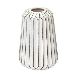 Ceramic vase for flowers 17 cm, ribbed cone - white