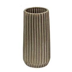 Ceramic vase for flowers 26 cm, ribbed cone - beige
