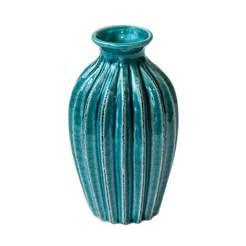 Ceramic vase for flowers 14.5 cm, ribbed jar - color blue