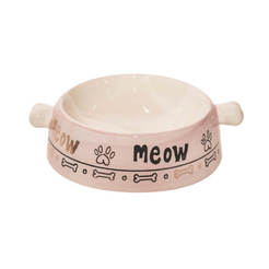 Хранилка за котка керамична "Мяу" розова