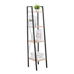 Shelf with 4 shelves Sonoma oak and black 148 x 34 x 33 cm chipboard and metal BUZZ