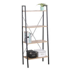 Shelf with 4 shelves Sonoma oak and black 148 x 60 x 33 cm chipboard and metal INDY