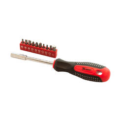 Fusion screwdriver with a set of 10 bits, three-component handle