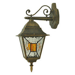 Garden lantern down 1 x 60W, E27, IP44 gold patina and stained glass