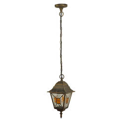 Garden lantern hanging 1 x 60W, E27, IP44 gold patina and stained glass