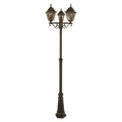 Garden lantern standing 200 cm, 3 x 60W, E27, IP44 gold patina and colored glass