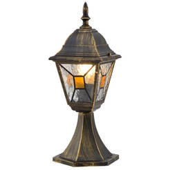 Garden lantern 36.5 cm standing 1xE27 60W IP44 gold patina and colored glass