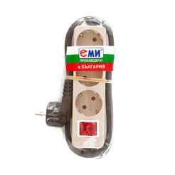 Brown power strip with 3 sockets 16A, 1.5 m cable