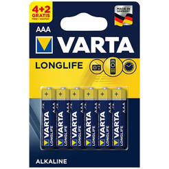 Щелочные батарейки LR03 AAA LONGLIFE 4+2 шт. VARTA